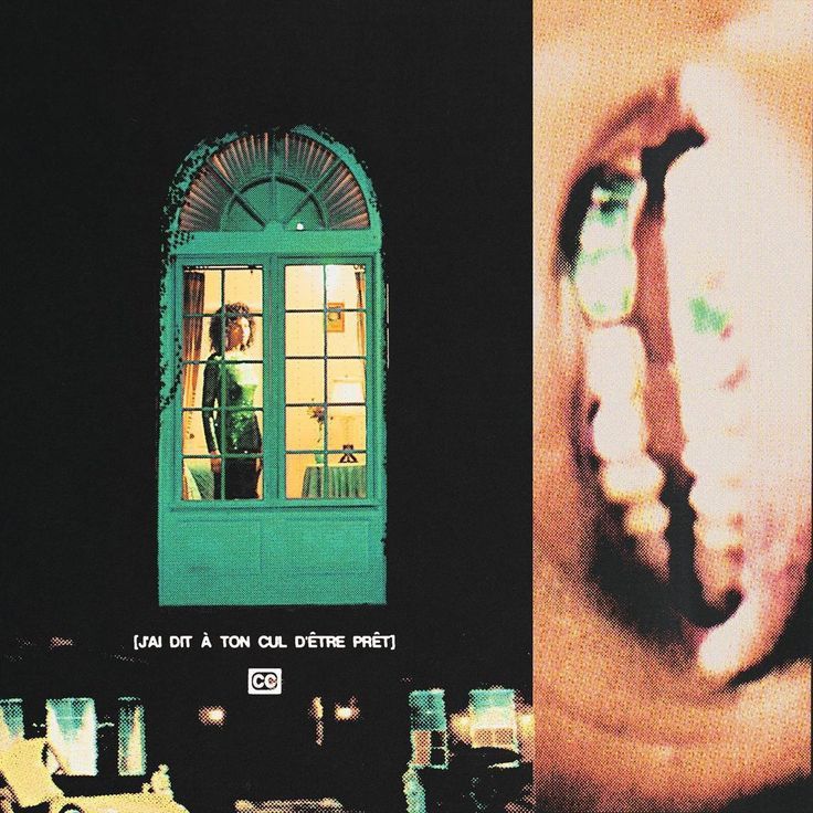 A grainy green window and portrait collage